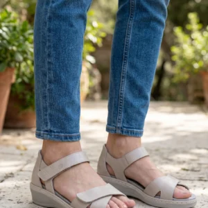 Sandalia talón cerrado Calzados Reno mod. 3118 de Piel en beig