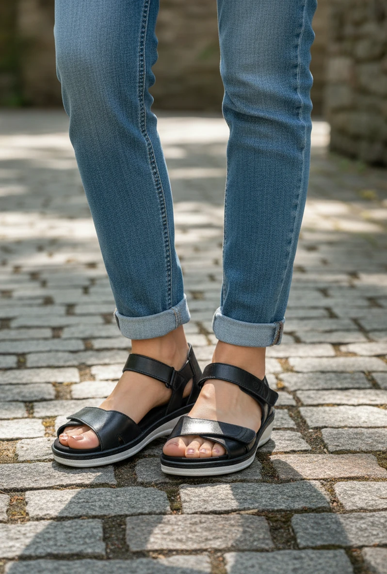 Sandalia talón cerrado Calzados Reno mod. 3118 de Piel en negro