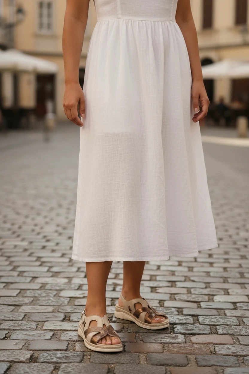 Sandalia confort Calzados Reno mod. 3353 de Piel en beig-tostado