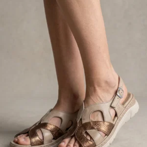 Sandalia confort Calzados Reno mod. 3353 de Piel en beig-tostado