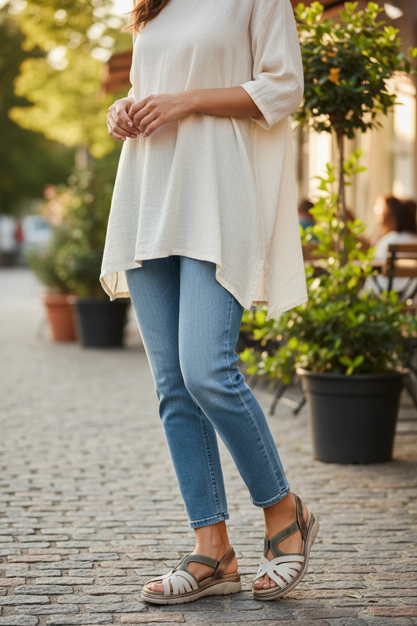 Sandalia confort Calzados Reno mod. 3376 de Piel en platino