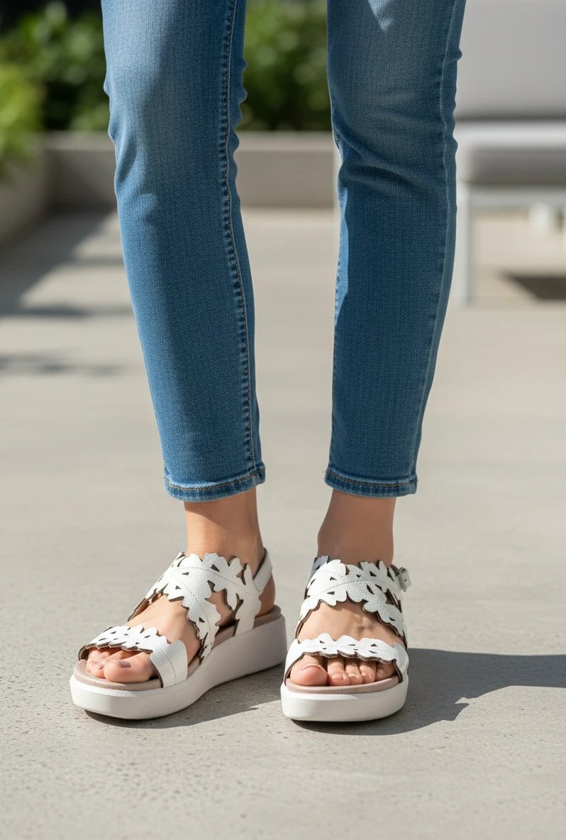 Sandalia cruce empeine Wonders mod. C-6551 de Piel en blanco