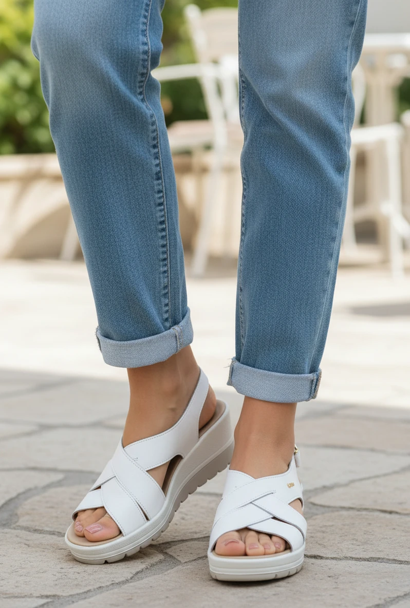 Sandalia cuña cruzada Igi&co mod. 1161122 de Piel en blanco