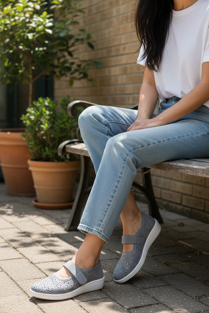 Mercedita picado velcro Calzados Reno mod. CR2 de Microfibra en azul