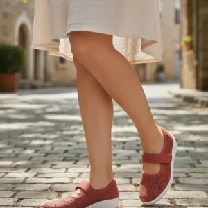 Mercedita picado velcro Calzados Reno mod. CR2 de Microfibra en rojo