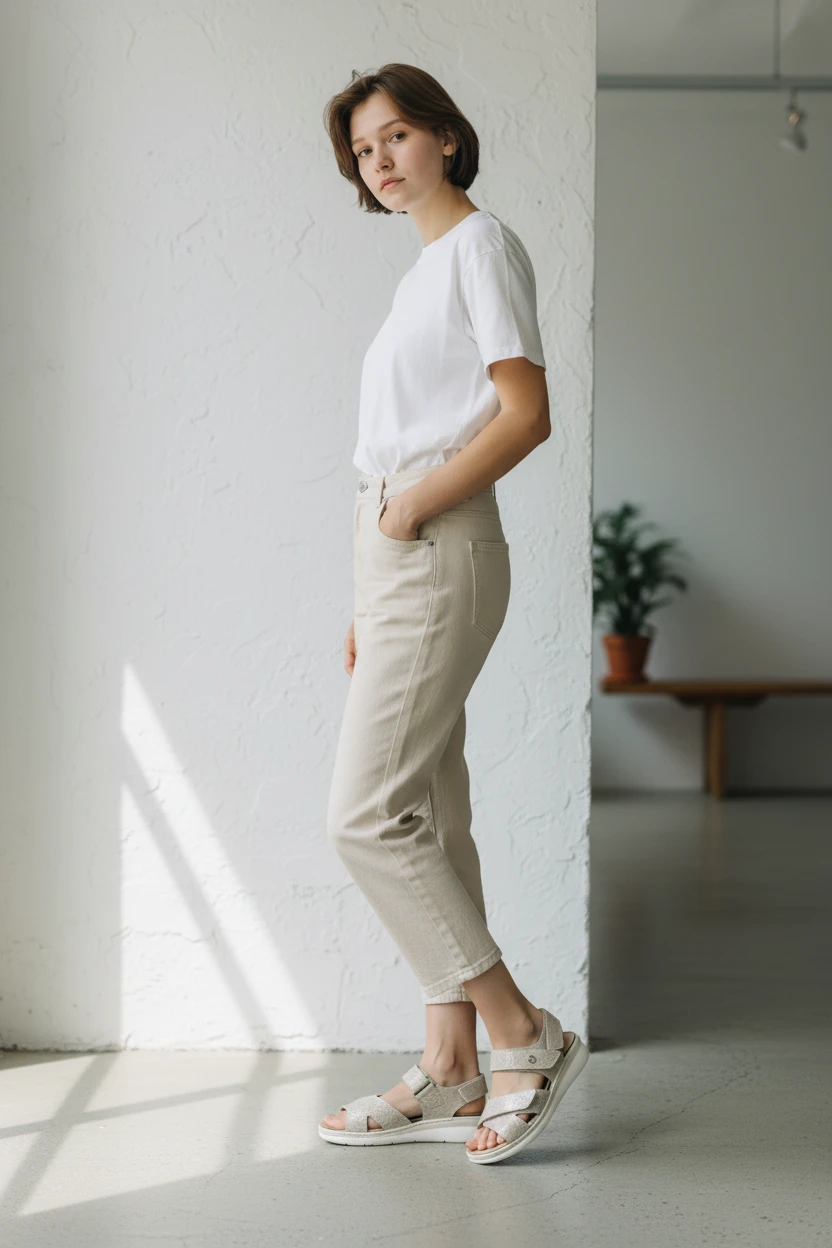 Sandalia ultra ligera Calzados Reno mod. 79006AV de Piel en beig