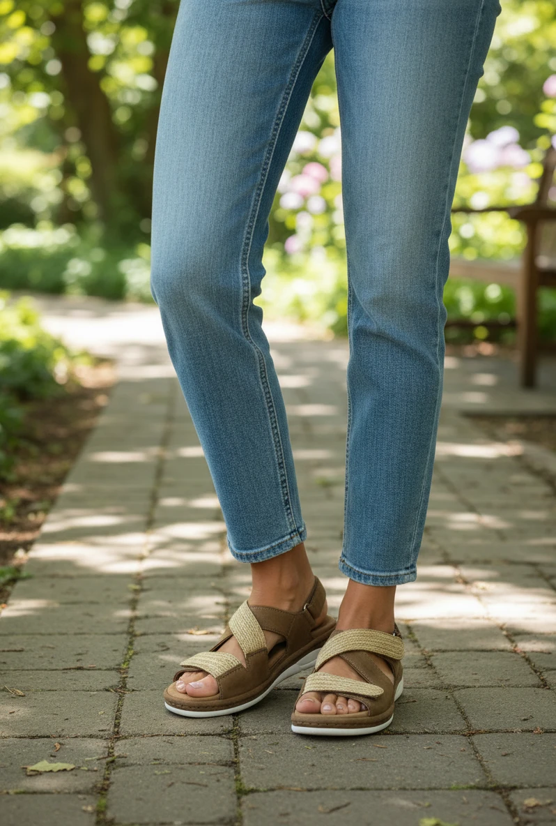 Sandalia combi. rafia Calzados Reno mod. 5125 de Piel en cuero