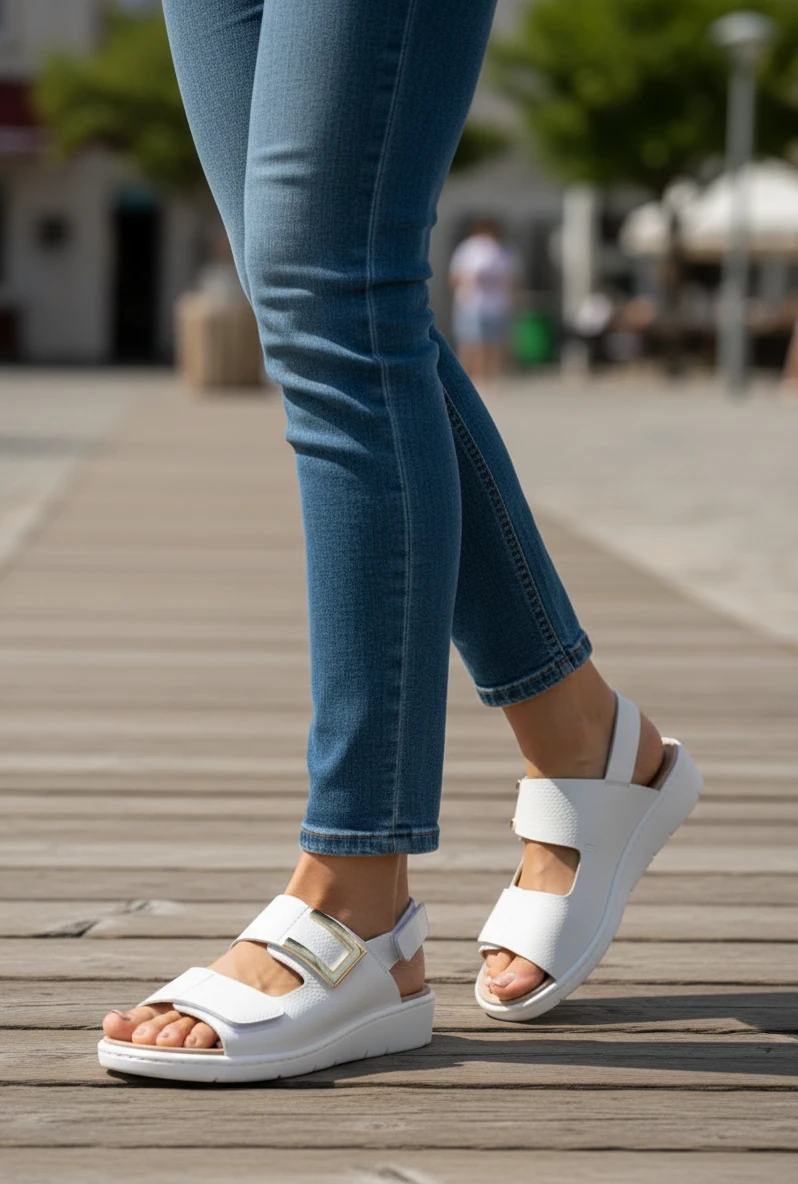 Sandalia adorno dorado Calzados Reno mod. 7458 de Piel en blanco