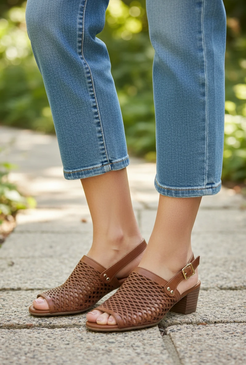 Sandalias tacon cuadrado Calzados Reno mod. ELDA de Piel en cuero