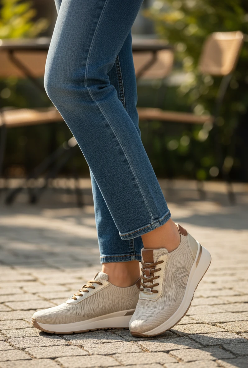 Deportivas cordones Calzados Reno mod. L4572 de Malla en beig