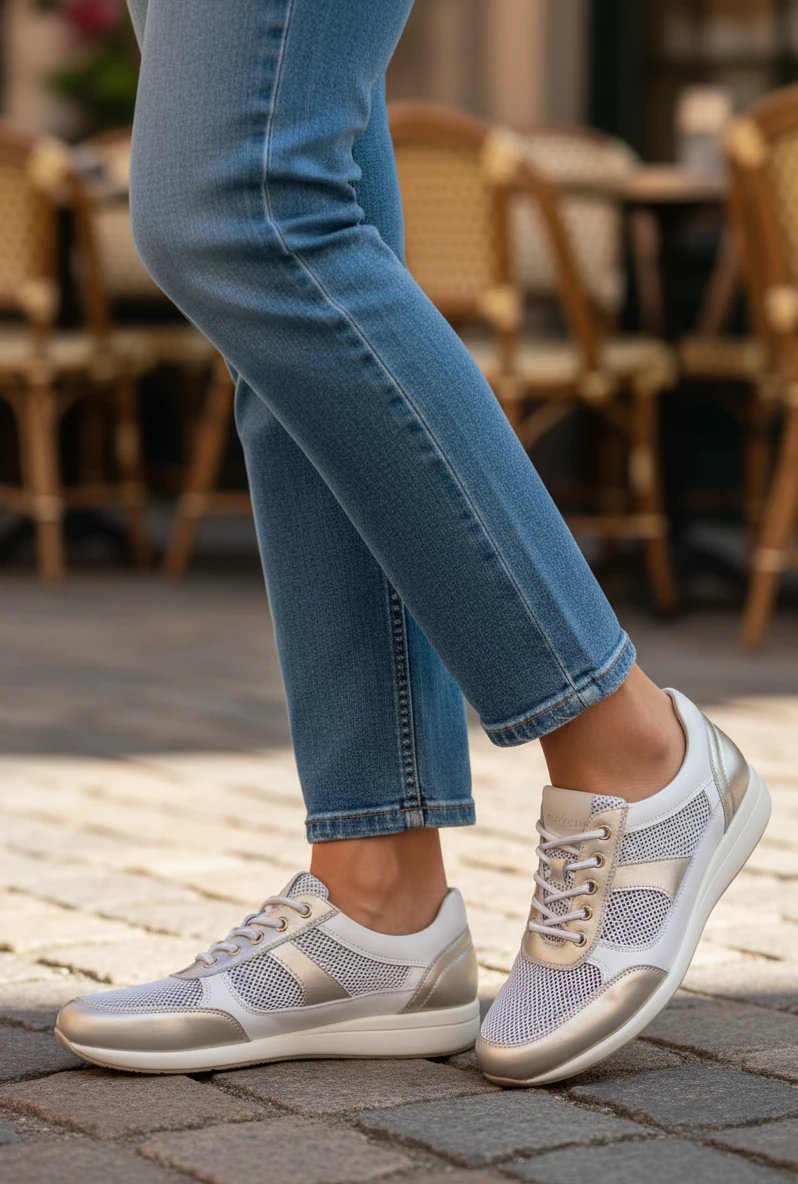 Zapato sport rejilla Calzados Reno mod. 4515 de Piel en blanco