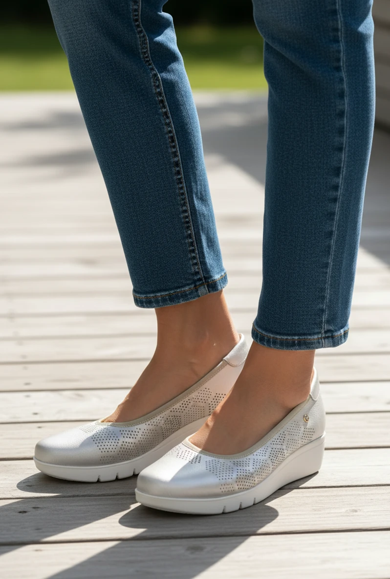 Zapato salón cuña Calzados Reno mod. 4510 de Piel en oro