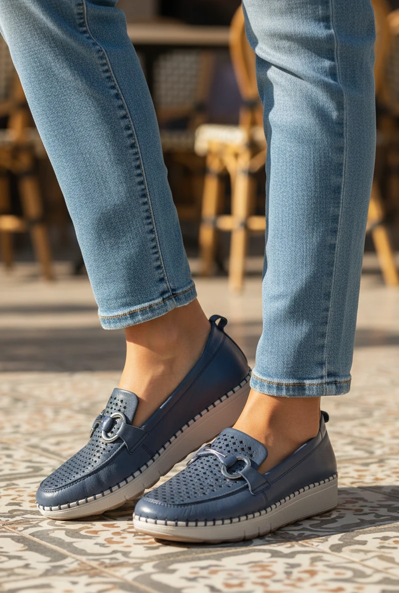 Mocasin pala calado 48 Horas mod. 6106901 de Piel en azul