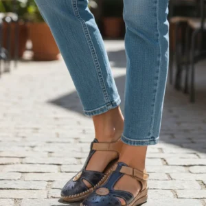 Cangrejera talon abierto 48 Horas mod. 614102 de Piel en azul-marron