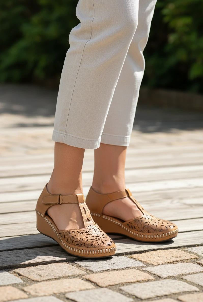 Cangrejera cuña 48 Horas mod. 614001 de Piel en cuero