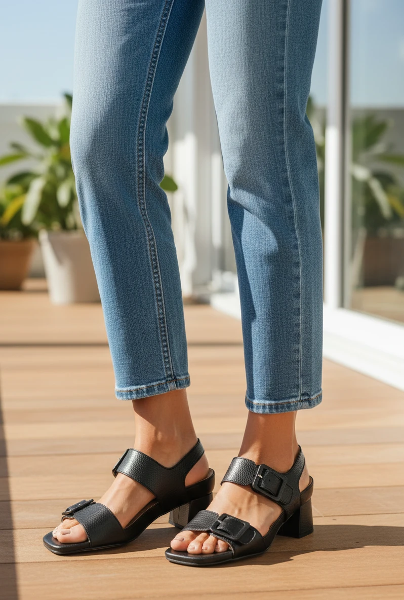 Sandalia tacon plantillas Calzados Reno mod. 111 de Piel en negro