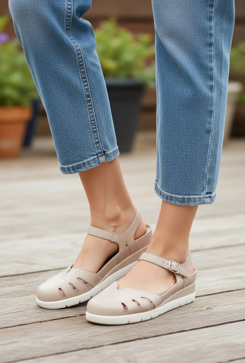 Sandalia cangrejera Calzados Reno mod. 6020 de Piel en nude