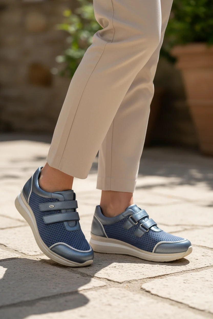 Zapato teraputico Calzados Reno mod. 82544 de Piel Napa Elást en azul marino