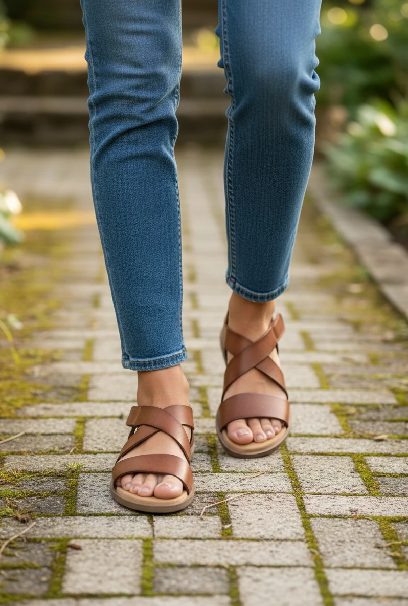 Sandalia cruce empeine Calzados Reno mod. 26360 de Piel en cuero