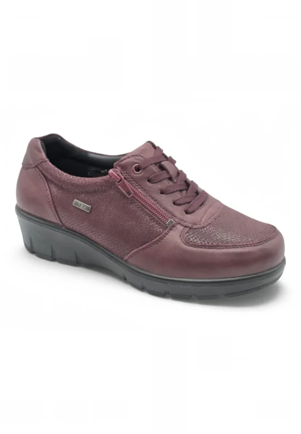 Zapato cordón cómodo negro Calzados Reno mod. 799-2SM de Piel Napa Elást en burdeos - Imagen 2