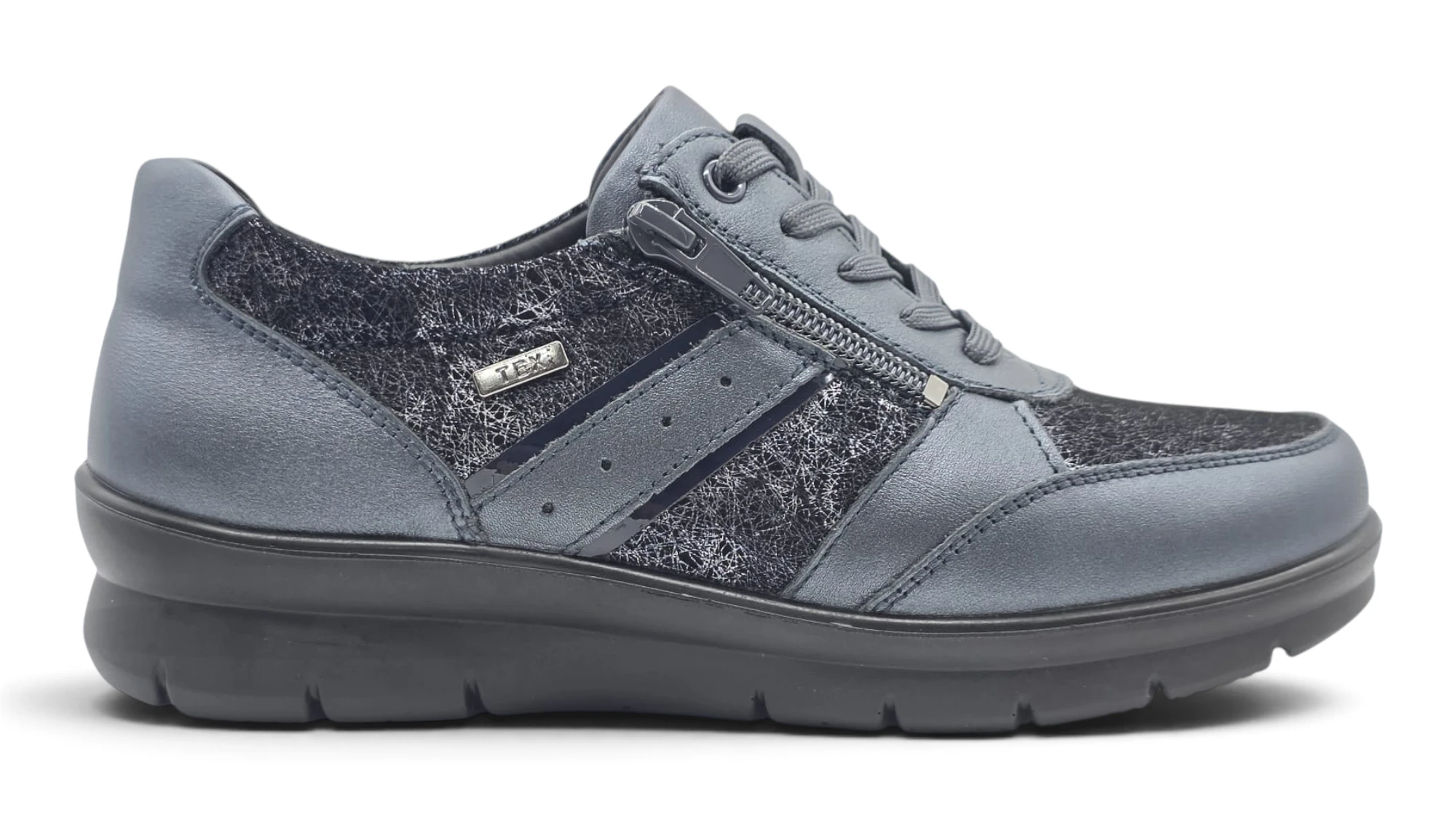 Zapato cordones tex Calzados Reno mod. P-8262L de Piel Napa Elást en azul metalizado