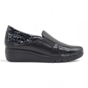 Mocasin cuña cómodo Calzados Reno mod. 4604 de Piel en negro