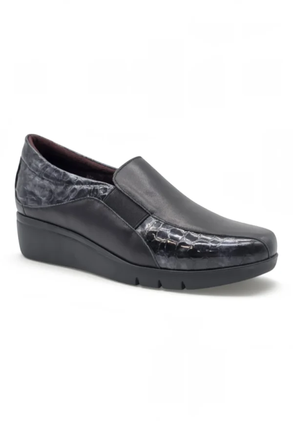 Mocasin cuña cómodo Calzados Reno mod. 4604 de Piel en negro - Imagen 2