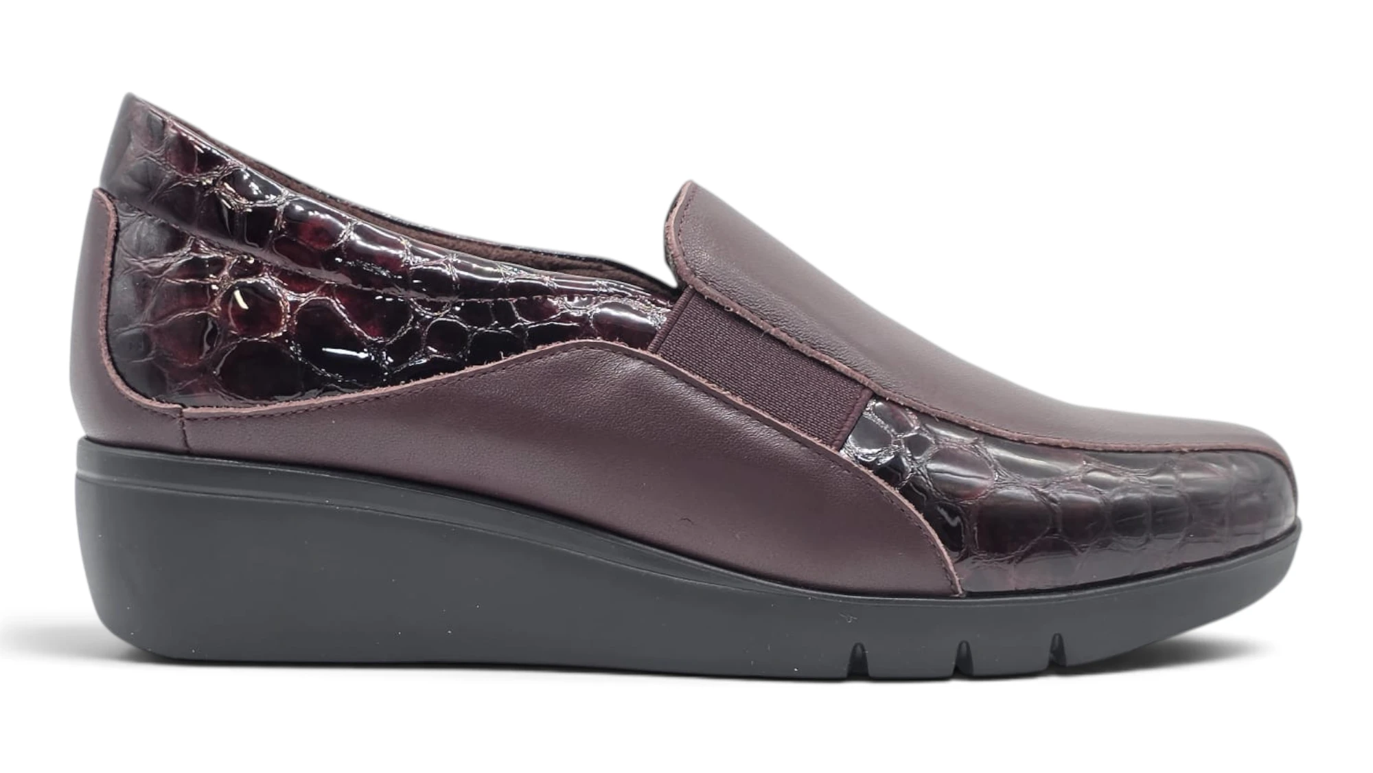 Mocasin cuña confort Calzados Reno mod. 4604 de Piel en burdeos