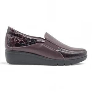 Mocasin cuña confort Calzados Reno mod. 4604 de Piel en burdeos