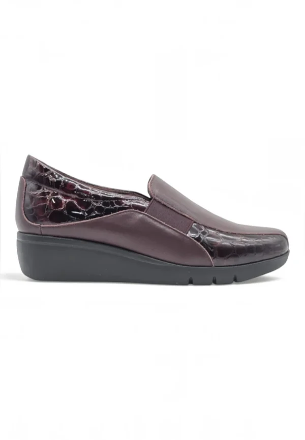 Mocasin cuña confort Calzados Reno mod. 4604 de Piel en burdeos