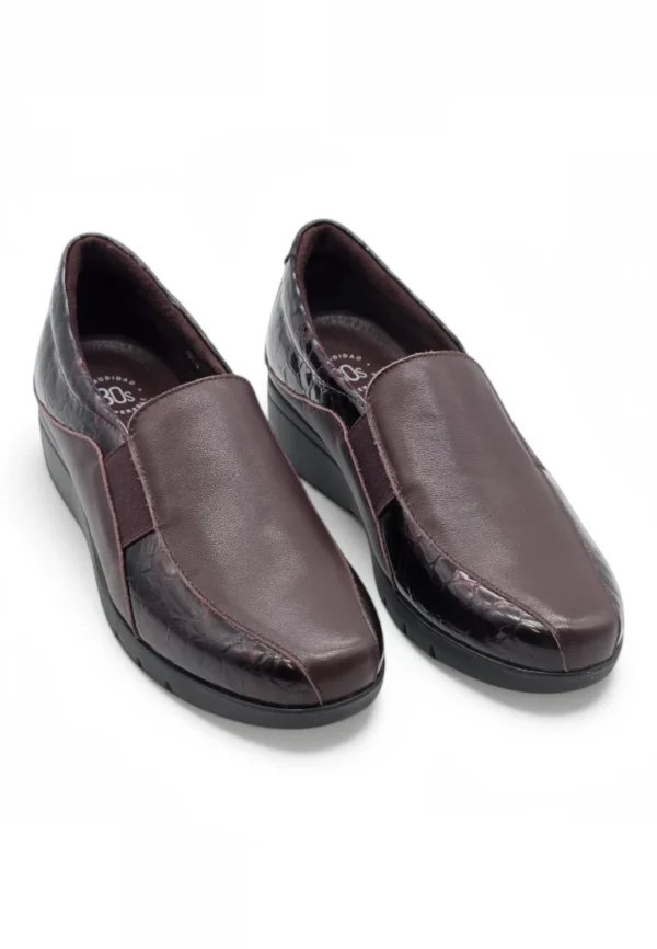 Mocasin cuña confort Calzados Reno mod. 4604 de Piel en burdeos - Imagen 5