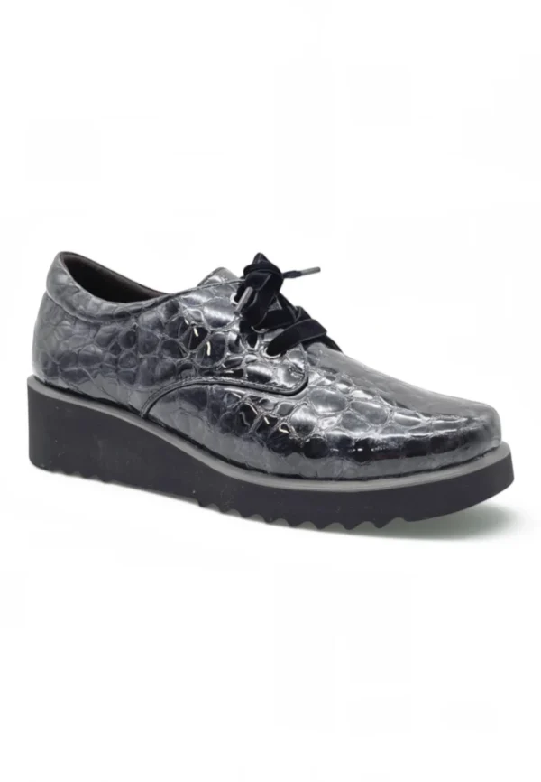 Zapato cordon cuña Calzados Reno mod. 4616 de Charol en gris - Imagen 2