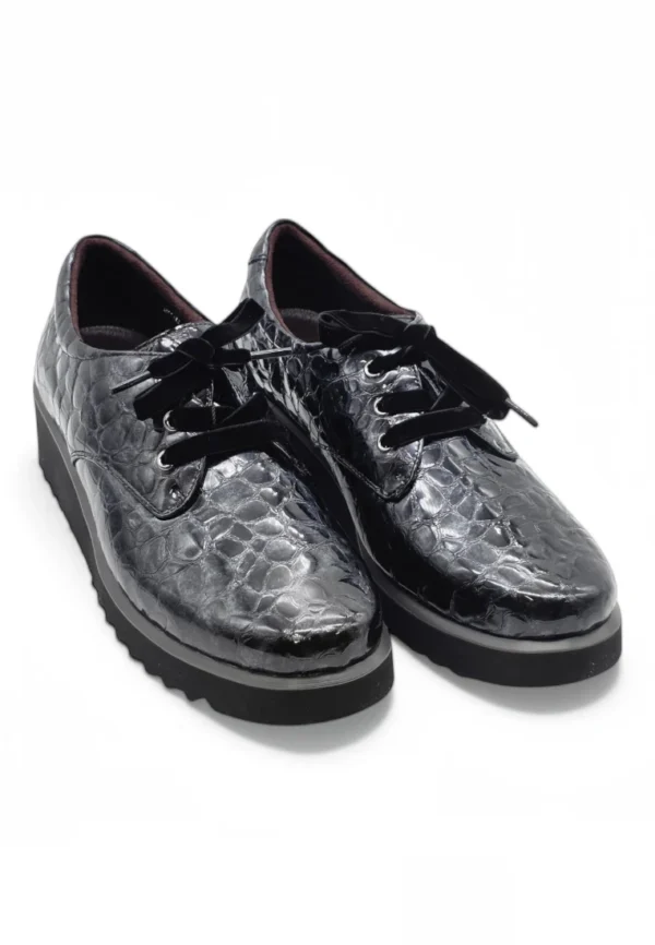 Zapato cordon cuña Calzados Reno mod. 4616 de Charol en gris - Imagen 5