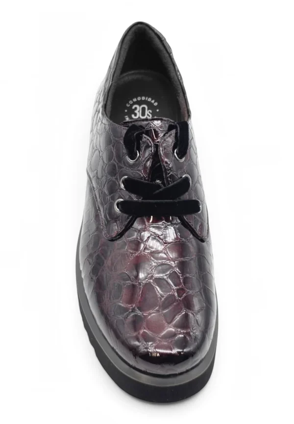 Zapato cordon cuña Calzados Reno mod. 4616 de Charol en burdeos - Imagen 4