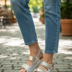 Sandalia confort velcros Calzados Reno mod. 36156 de Piel en oro-beig