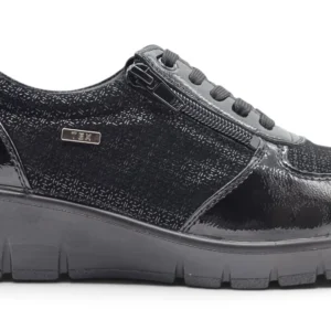 Zapato cordón cómodo negro Calzados Reno mod. 799-2SM de Piel Napa Elást en negro