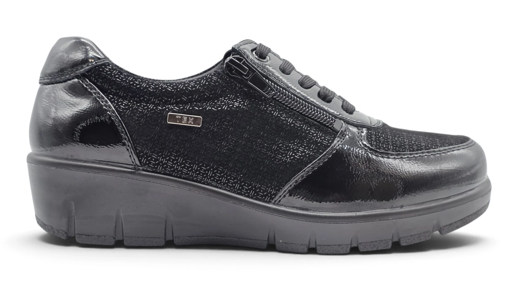 Zapato cordón cómodo negro Calzados Reno mod. 799-2SM de Piel Napa Elást en negro