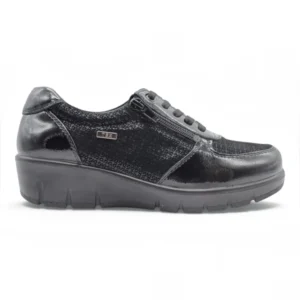 Zapato cordón cómodo negro Calzados Reno mod. 799-2SM de Piel Napa Elást en negro