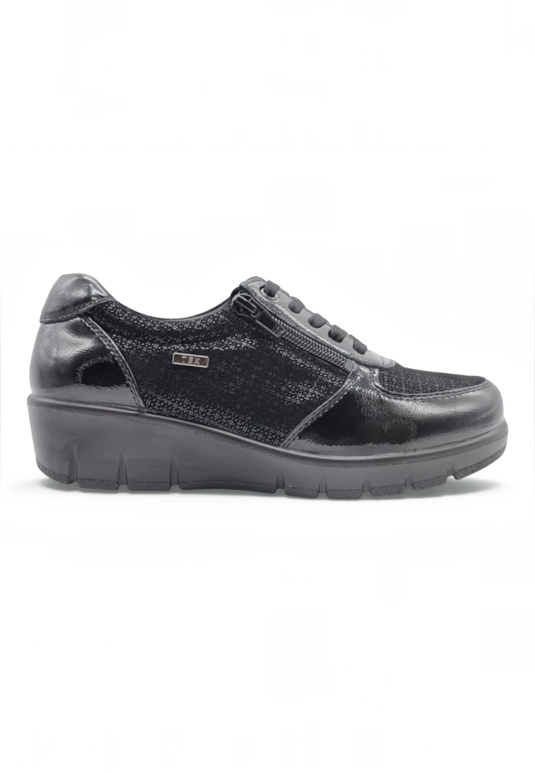 Zapato cordón cómodo negro Calzados Reno mod. 799-2SM de Piel Napa Elást en negro