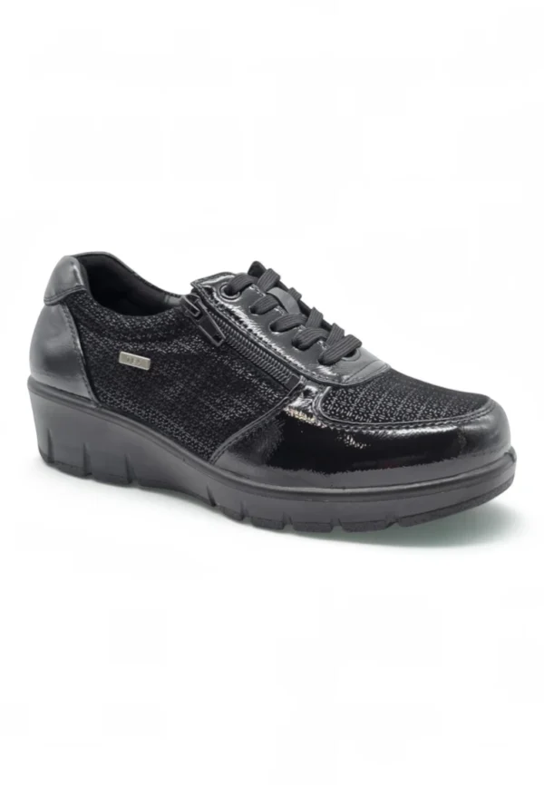 Zapato cordón cómodo negro Calzados Reno mod. 799-2SM de Piel Napa Elást en negro - Imagen 2