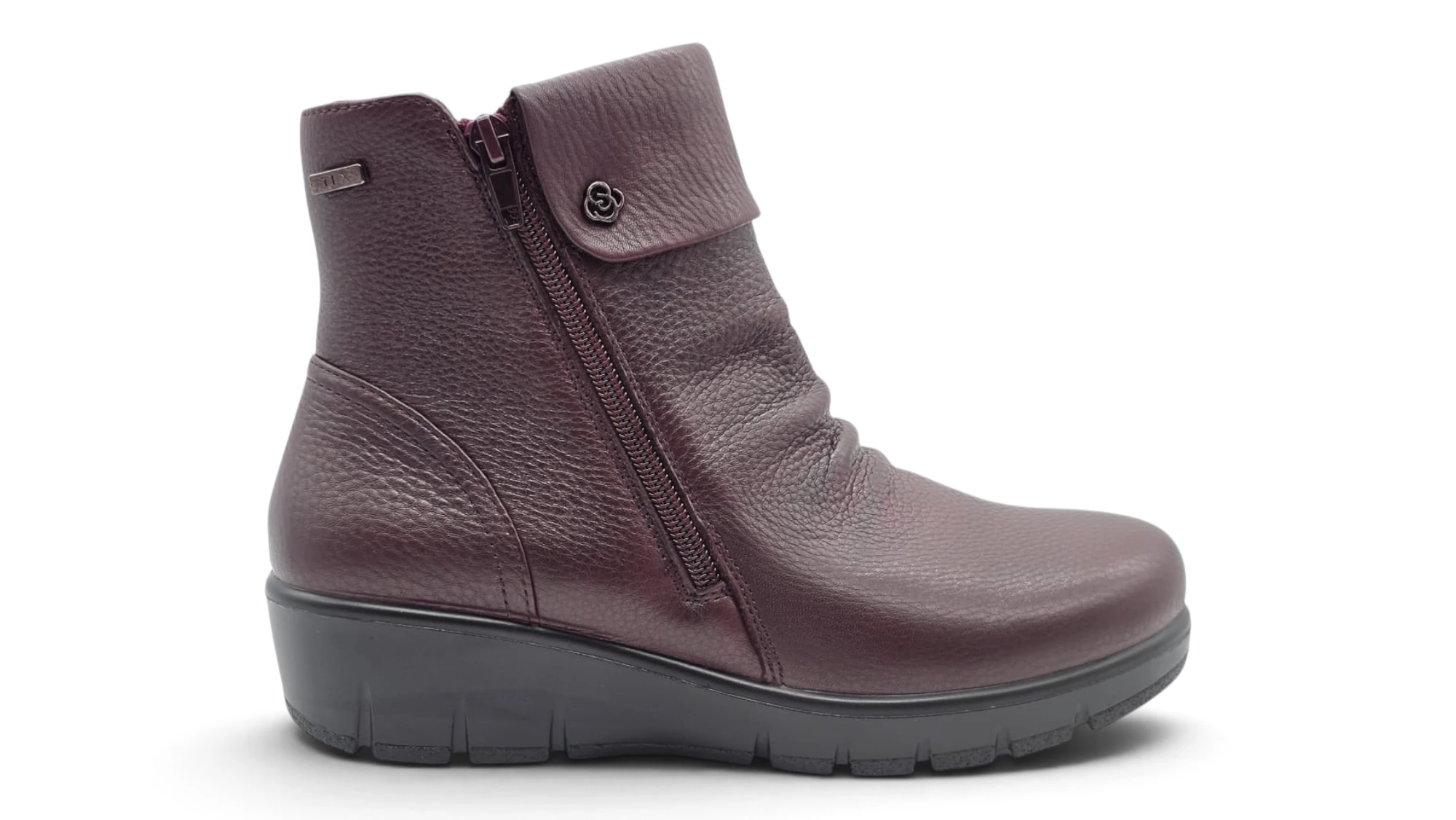 Botin cuña doble cremallera Calzados Reno mod. 798-5R de Piel en burdeos