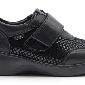 Zapato cuña velcro negro Calzados Reno mod. S-5254S de Piel Napa Elást en negro