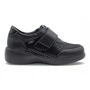 Zapato cuña velcro negro Calzados Reno mod. S-5254S de Piel Napa Elást en negro