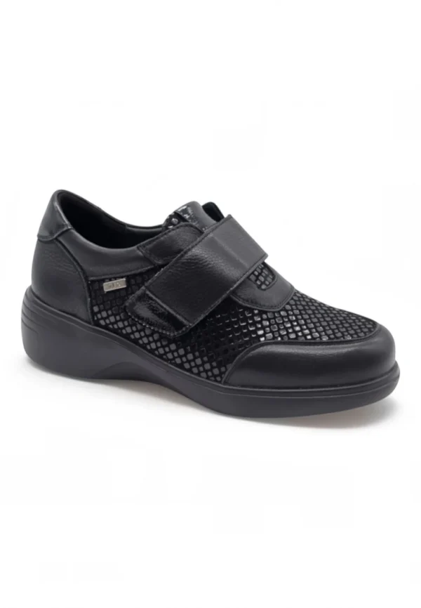 Zapato cuña velcro negro Calzados Reno mod. S-5254S de Piel Napa Elást en negro - Imagen 2