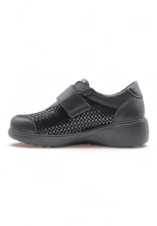 Zapato cuña velcro negro Calzados Reno mod. S-5254S de Piel Napa Elást en negro - Imagen 3