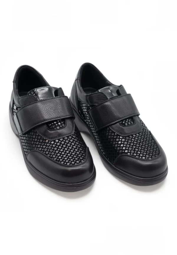 Zapato cuña velcro negro Calzados Reno mod. S-5254S de Piel Napa Elást en negro - Imagen 5