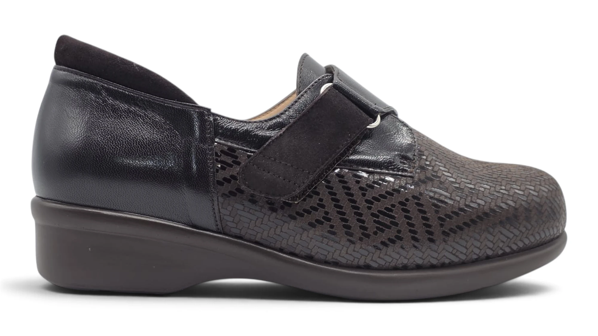 Zapato tacón stretch Calzados Reno mod. 4526 de Piel Napa Elást en negro